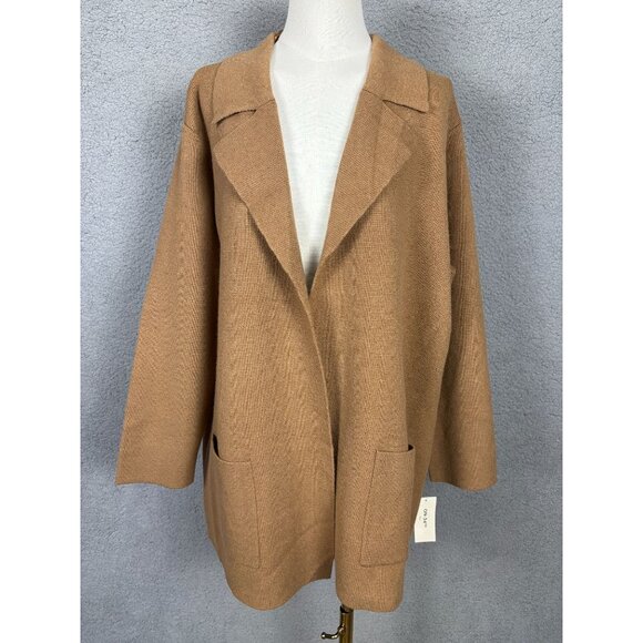 On 34th Women's Plus Size Blazer Sweater 2X Camel Knit Open Front Pockets NWT's. - Picture 1 of 8